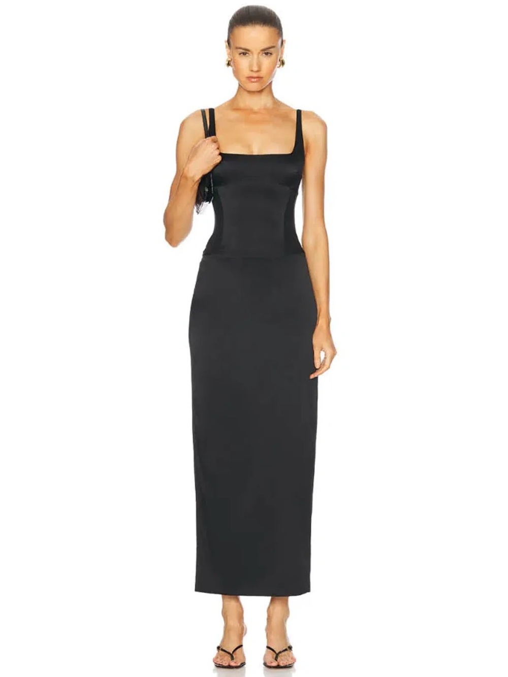 SIR the label Black Double-Strap Square-Neck Maxi Dress